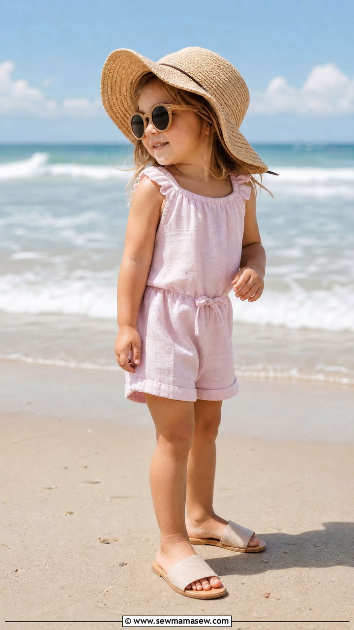 Romper with Sandals and Sun Hat - 30 Summer outfits for little girls