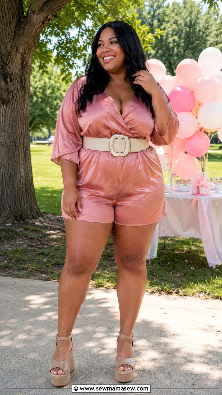 Romper with Statement Belt and Platform Sandals - 30 Plus size birthday outfit ideas