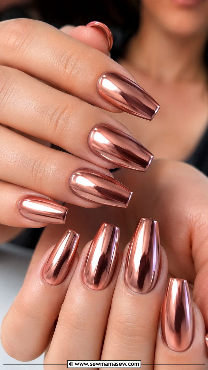 Rose Gold Chrome Gel Nails - 50 gel polish