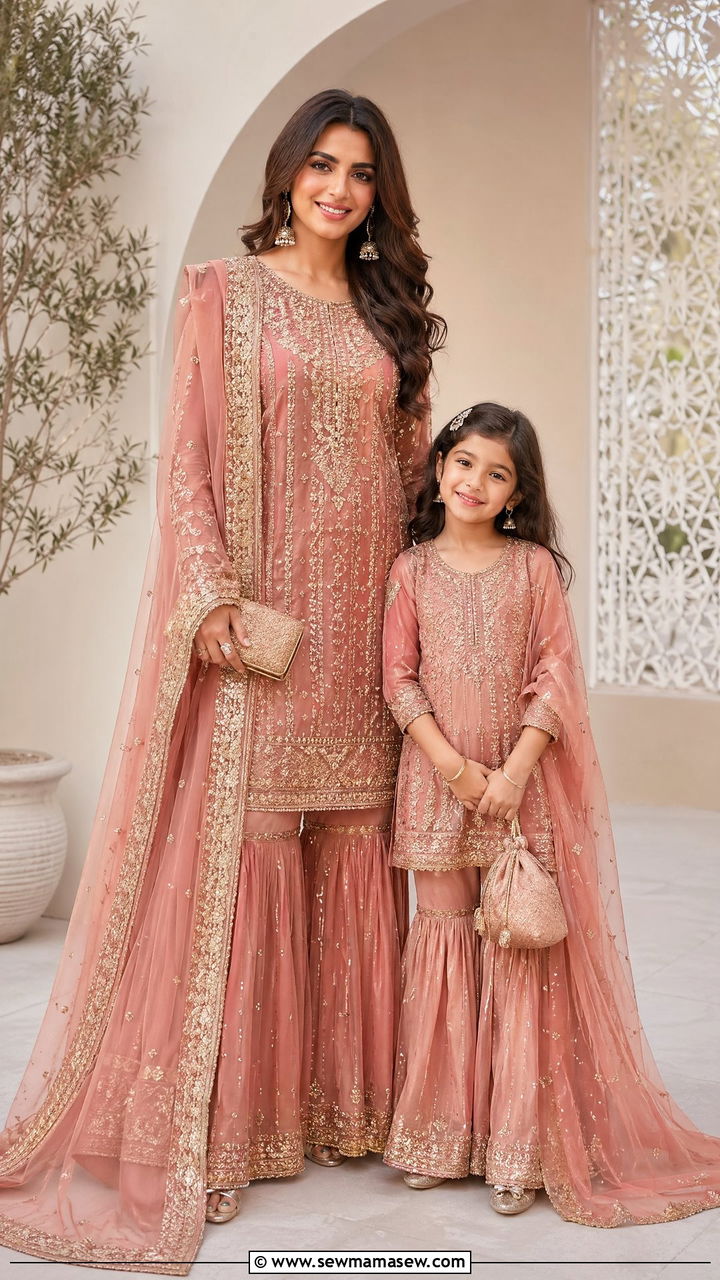 Rose Gold Mother Daughter Matching Set - 35 Eid outfit ideas for moms