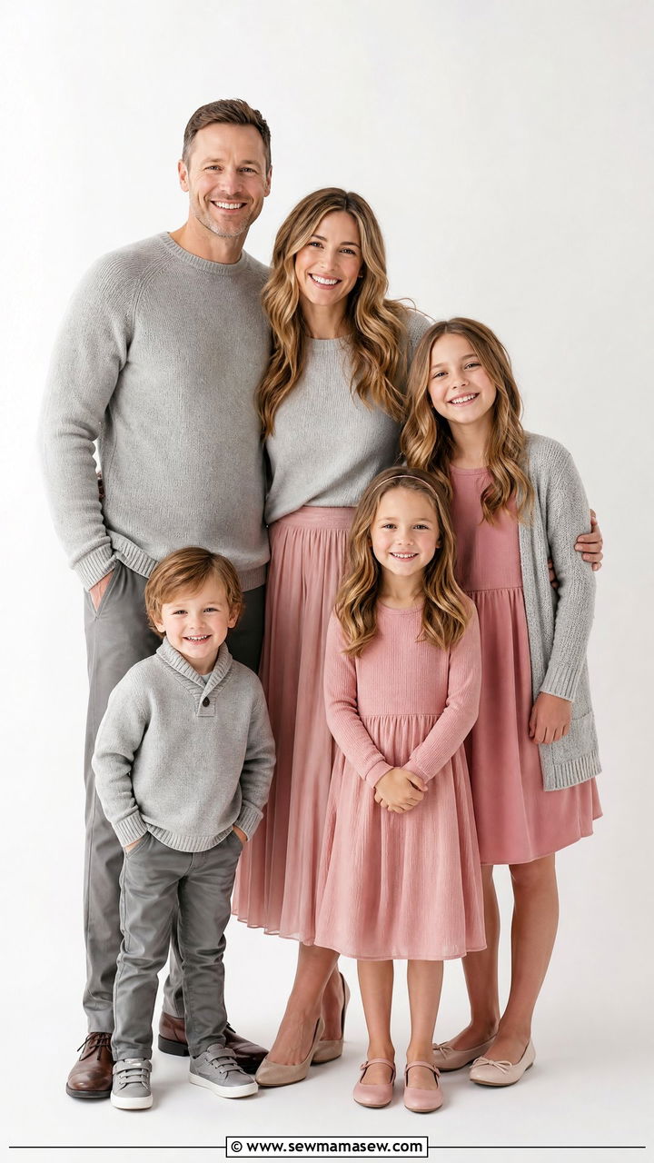 Rose Pink and Dove Gray for Timeless Studio Portraits - 30 Family photoshoot outfit ideas