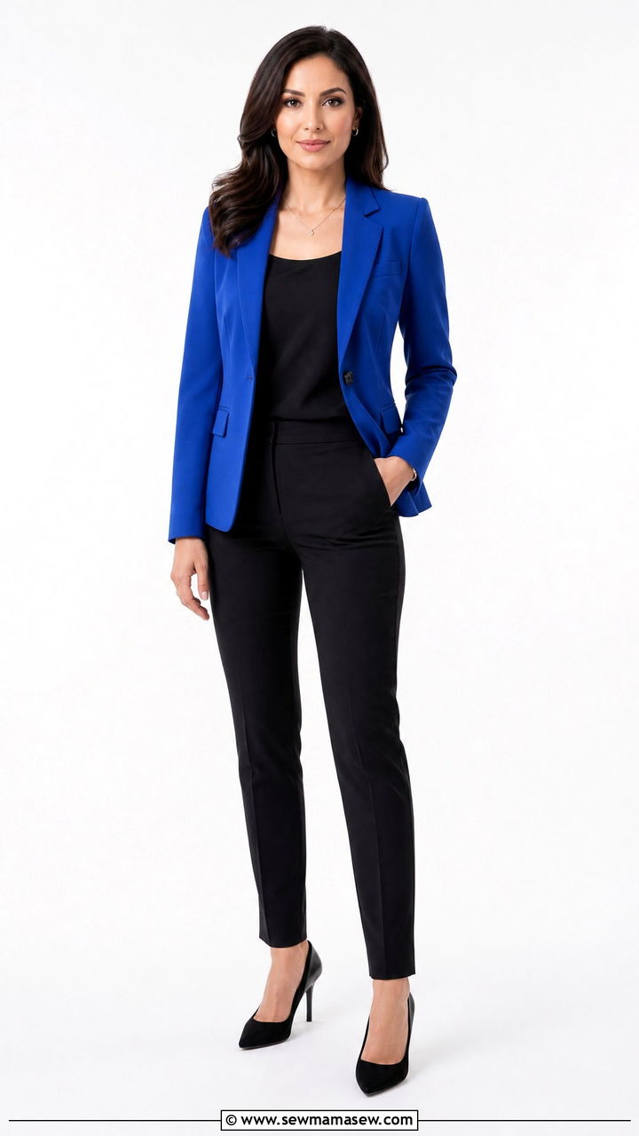 Royal Blue Blazer and Black Trousers - 30 Professional headshot outfit ideas for women