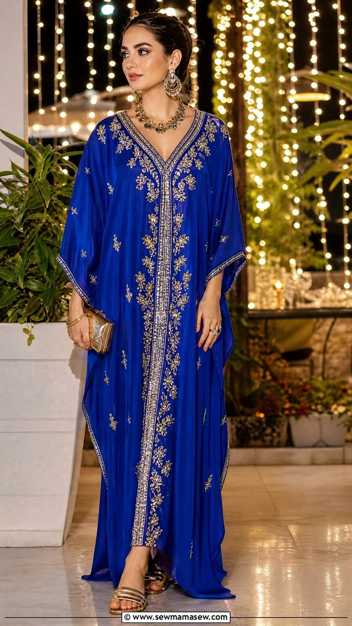 Royal Blue Kaftan with Embroidered Details - 25 Birthday outfit ideas for women over 50
