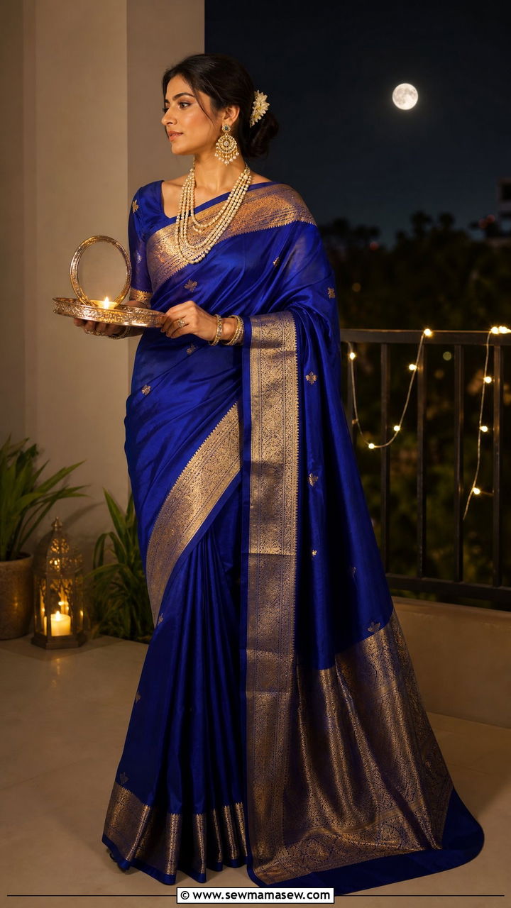 Royal Blue Saree for Karwa Chauth - 25 Karwa Chauth outfit ideas