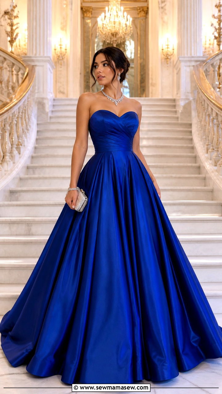 Royal Blue Strapless Ballgown With Silver Accessories - 40 Formal wedding guest outfits