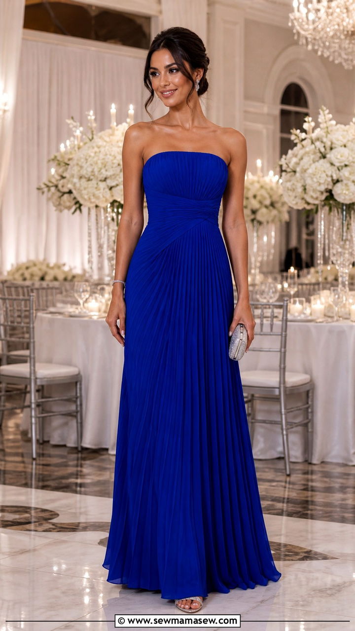 Royal Blue Strapless Pleated Gown - 40 Elegant wedding guest outfits