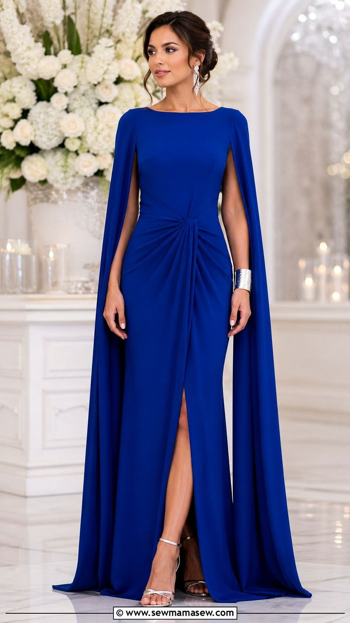 Royal blue cape sleeve dress with silver jewelry - 40 All royal blue outfit ideas
