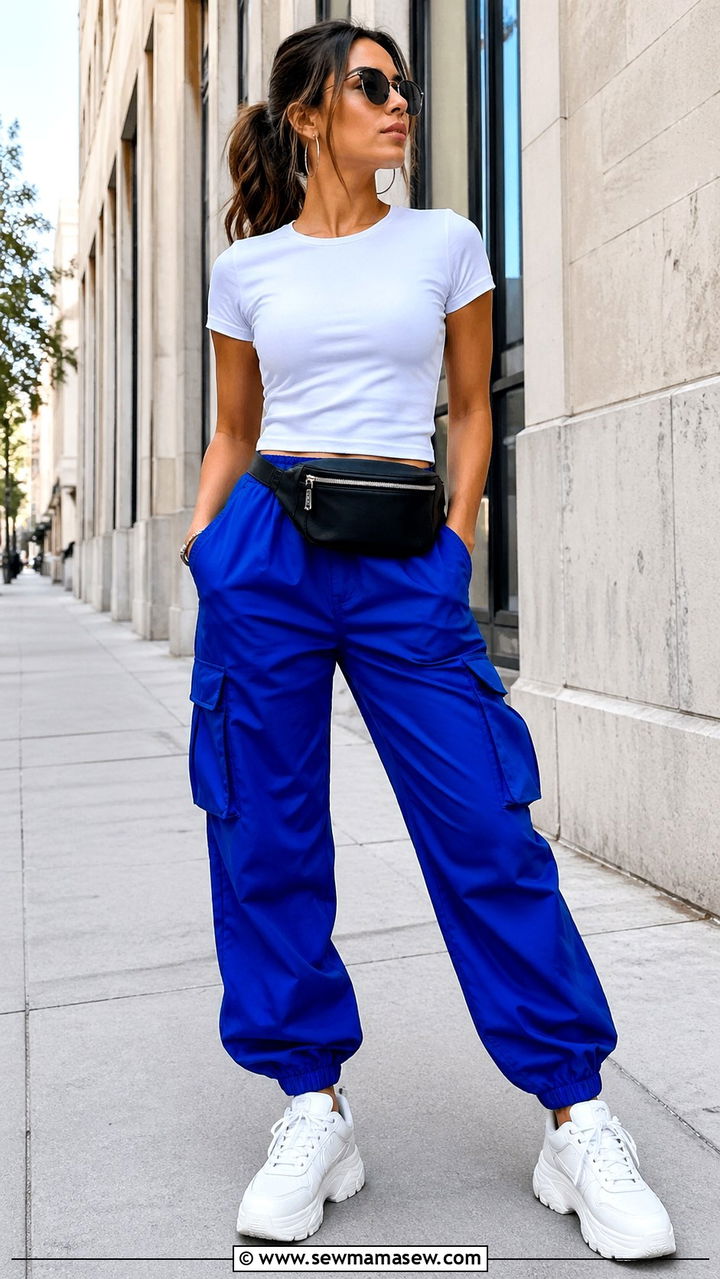 Royal blue cargo pants with a white t shirt - 40 All royal blue outfit ideas