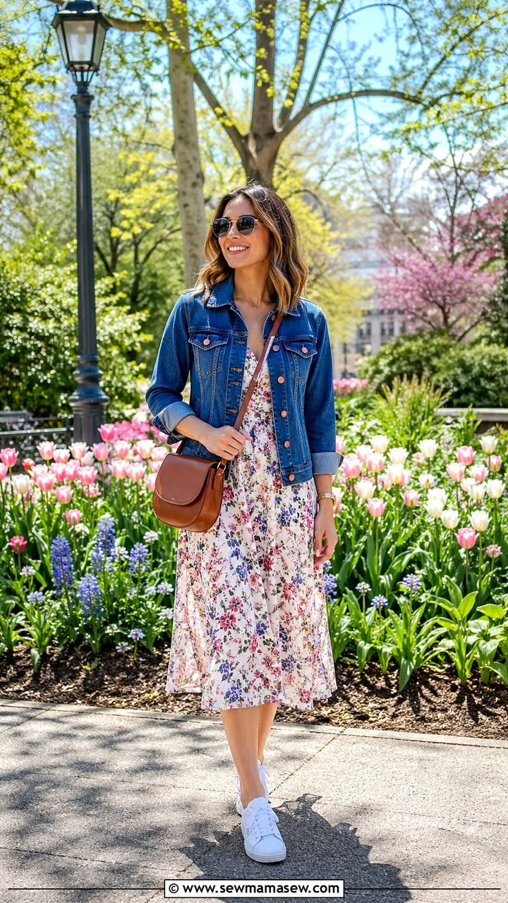 Royal blue denim jacket with a floral dress - 40 All royal blue outfit ideas