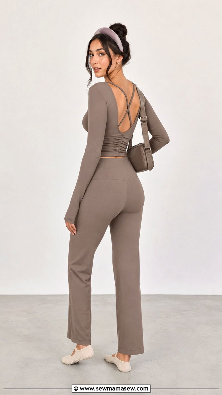 Ruched Cross Back Bodysuit and Straight Leg Yoga Pants - 25 Pilates aesthetic outfit ideas