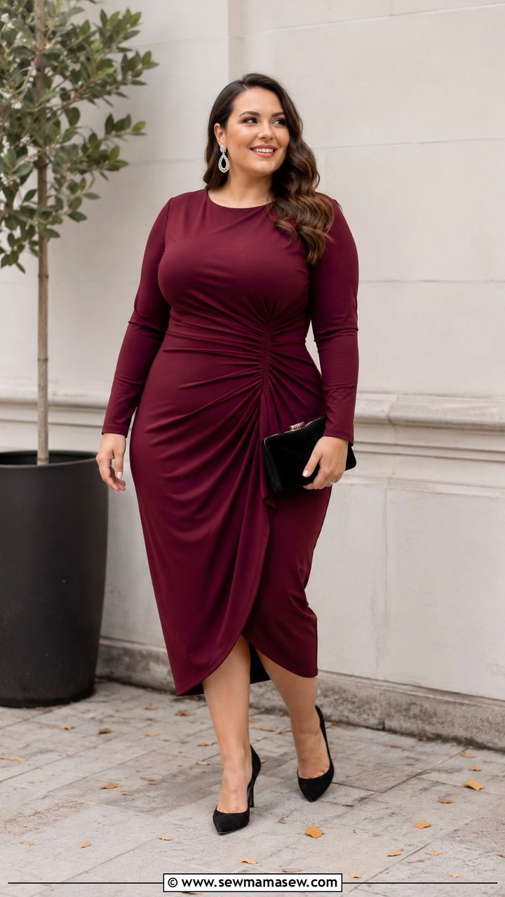 Ruched Midi Dress For Wedding Guest - 25 wedding guest outfits for women with tummy