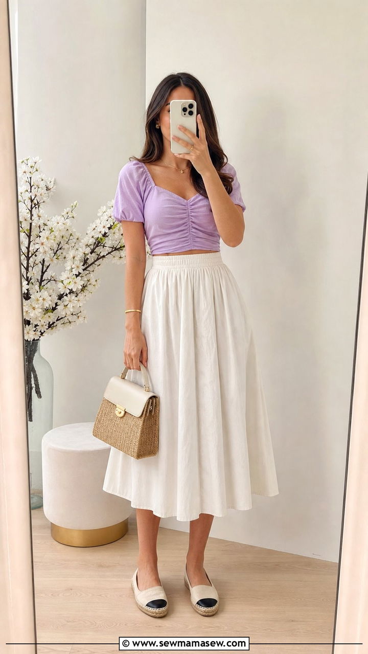 Ruched crop top with skirt spring outfit - 25 Spring outfits with crop top