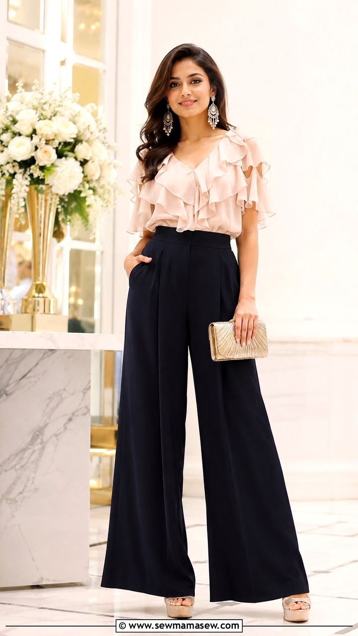 Ruffle Blouse And Palazzo Pants Wedding Guest - 25 wedding guest outfits for women with wide hips