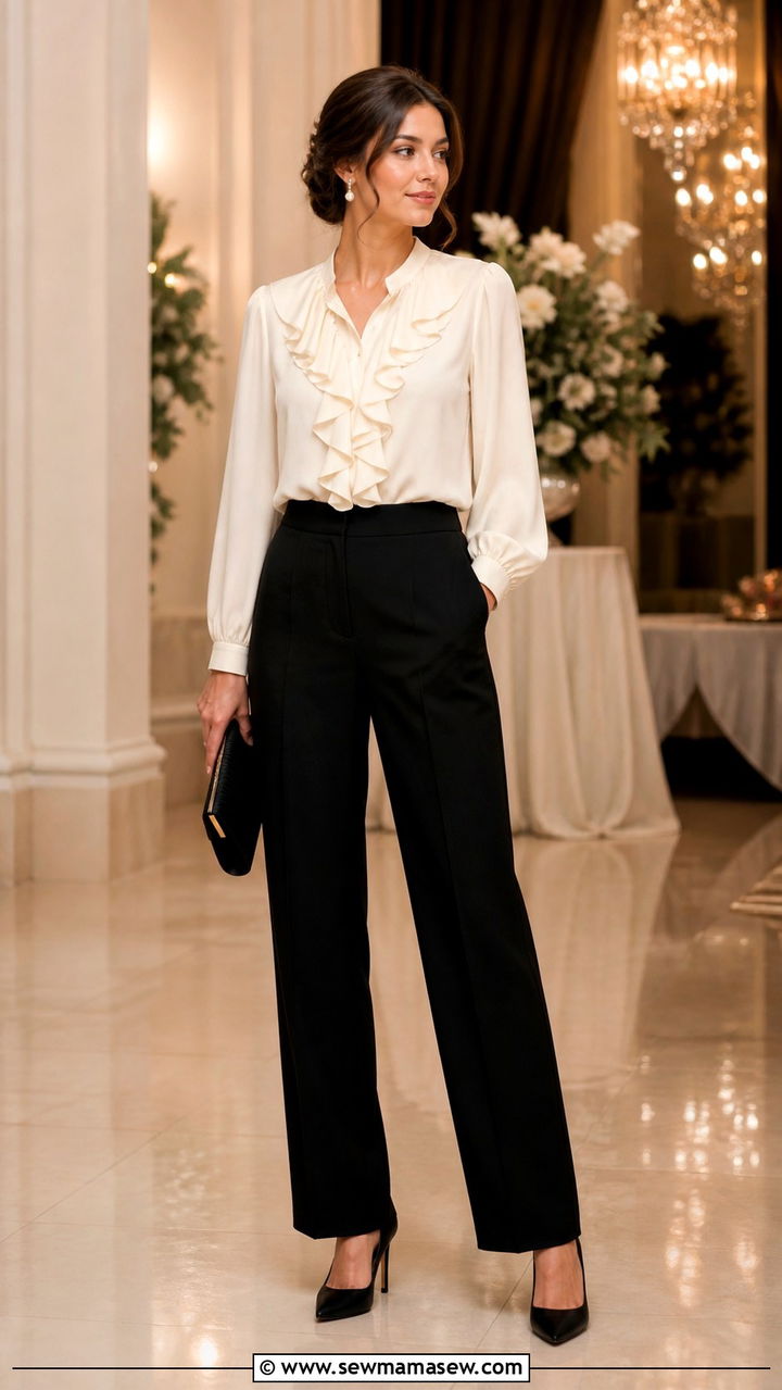 Ruffle Blouse With Black Straight Trousers - 40 Chic spring outfit ideas 2026