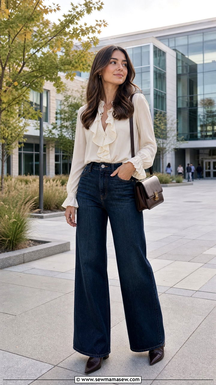 Ruffle Blouse With Wide Leg Jeans Outfit - 30 College outfit ideas trendy 2026