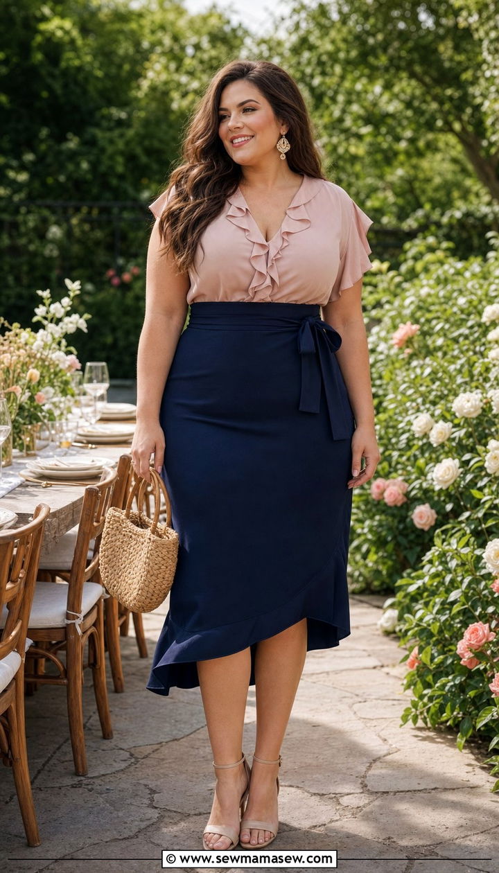 Ruffle Blouse and High Waisted Skirt - 35 Brunch outfits for plus size