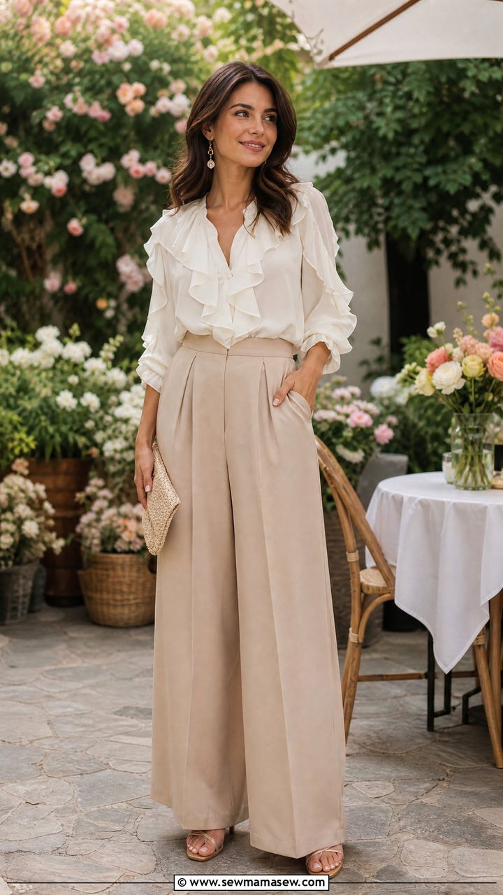 Ruffle Blouse and Wide Leg Pants Brunch - 30 Fancy brunch outfit ideas