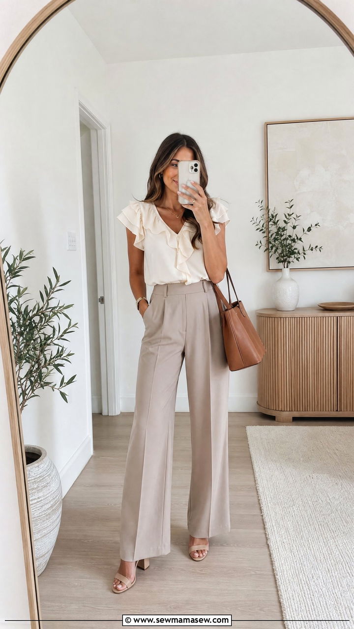 Ruffle Blouse and Wide Leg Trousers - 30 Feminine spring outfits