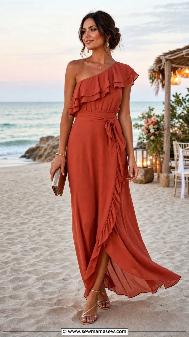 Ruffle Detail Maxi Dress With Minimal Jewelry - 35 Boho outfit ideas for wedding guest