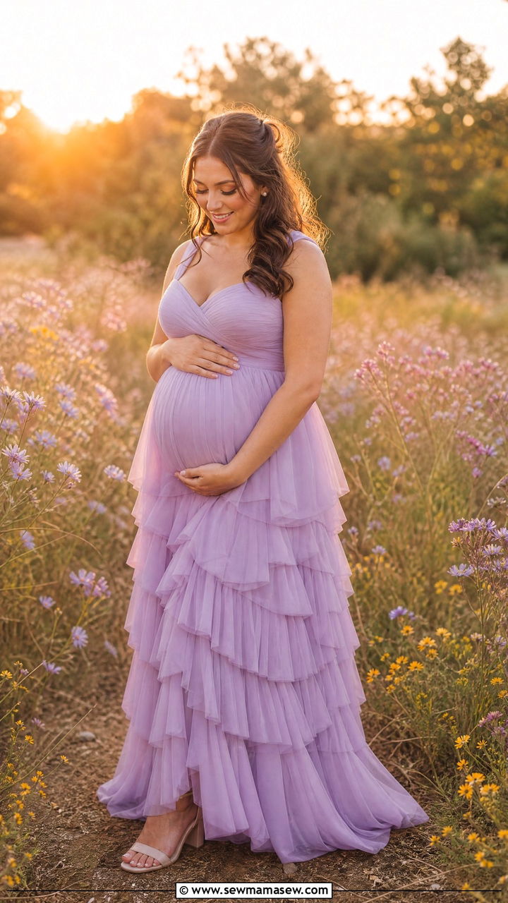 Ruffle Dress Romantic Maternity Outfit - 30 Maternity photoshoot outfit ideas
