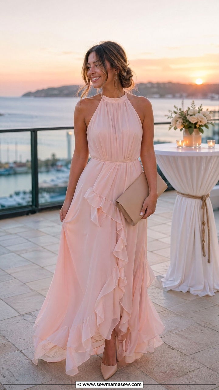 Ruffle Hem Maxi Dress with Pointed Toe Heels - 35 Dressy summer outfits