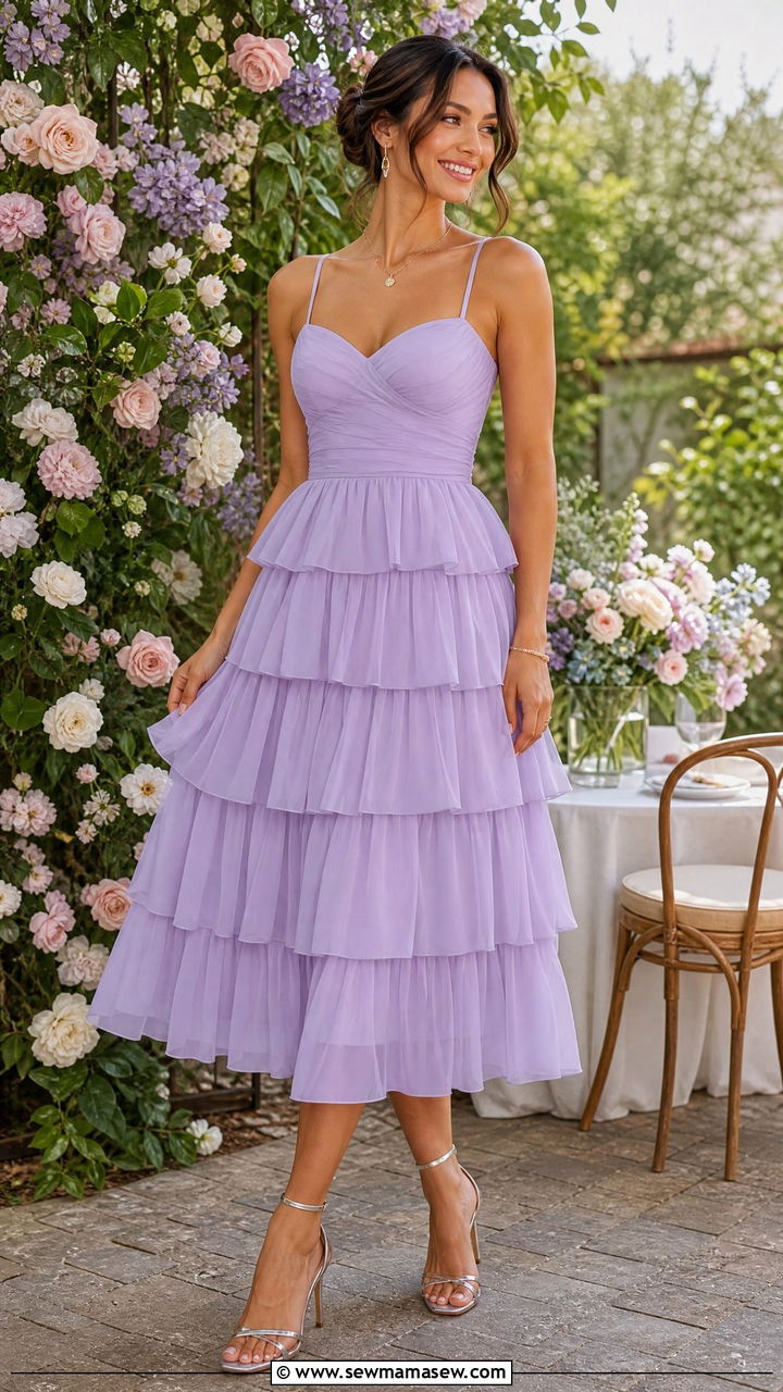 Ruffle Midi Dress With Strappy Sandals - 30 Midi dress outfit ideas with heels