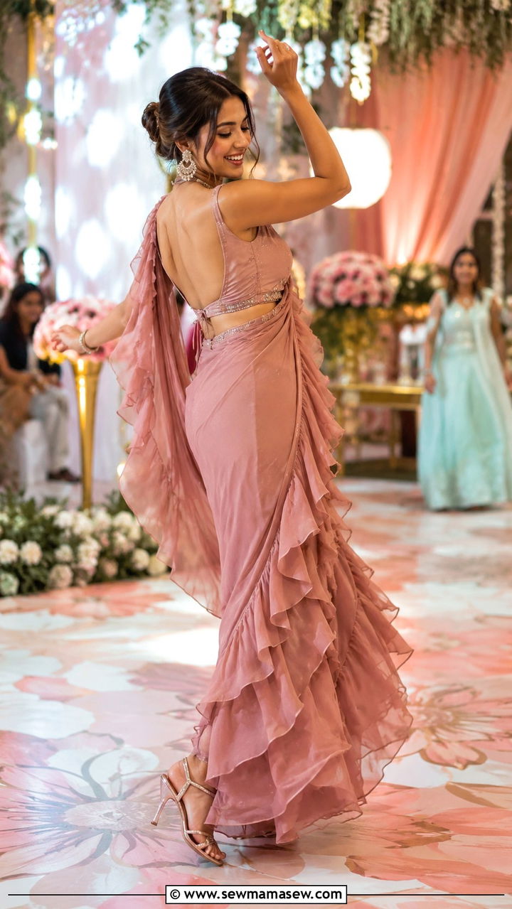 Ruffle Saree for Sangeet Guest - 25 Wedding guest outfit ideas Sangeet ceremony