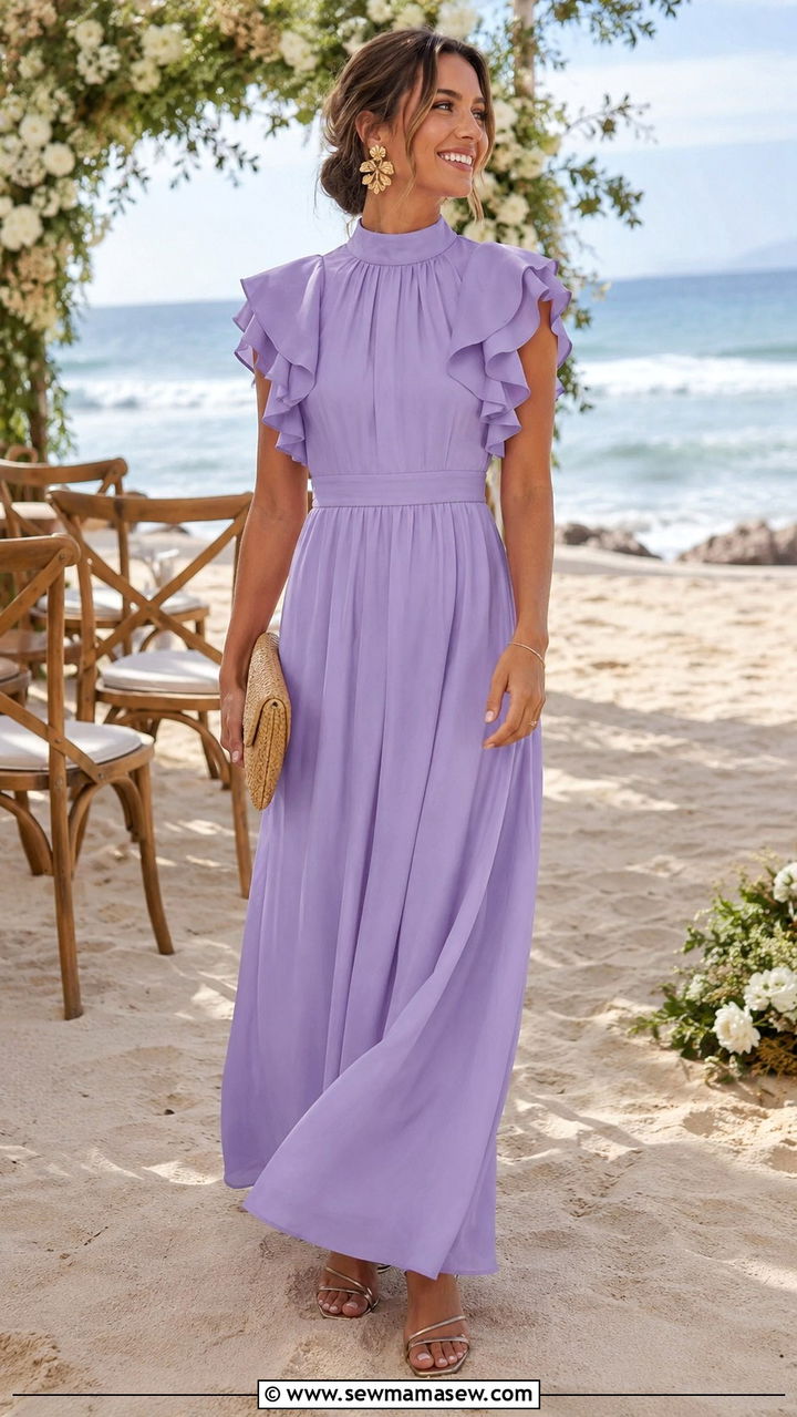 Ruffle Sleeve Maxi Dress Wedding Guest - 30 modest spring wedding guest outfit ideas