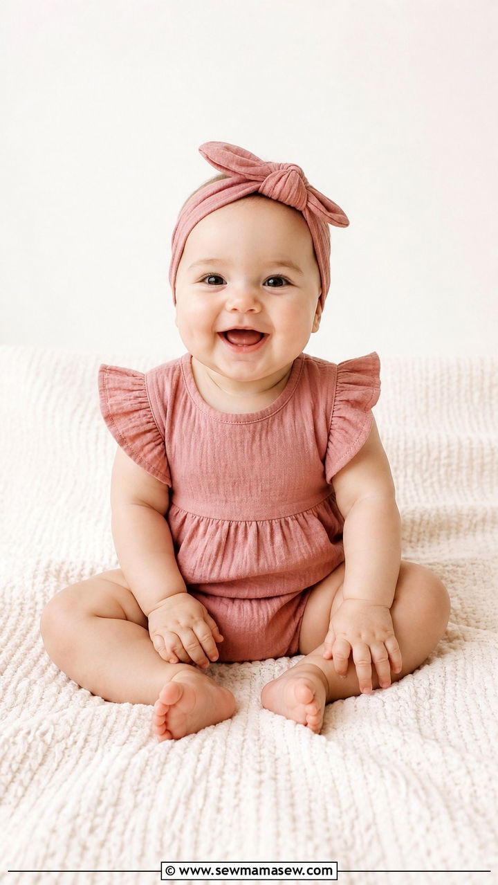 Ruffle Sleeve Romper with Knotted Headband - 20 6 month photo outfit ideas