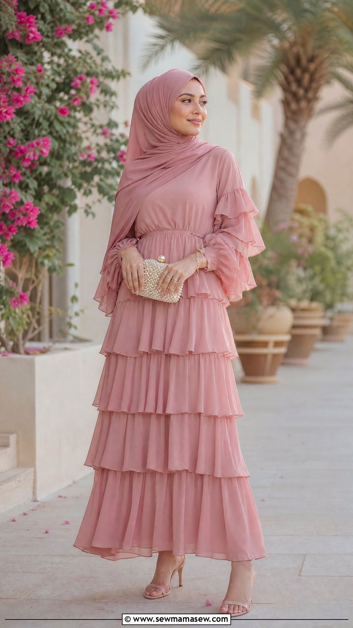 Ruffle Tiered Maxi Dress With Hijab - 30 Eid outfit ideas for hijabis