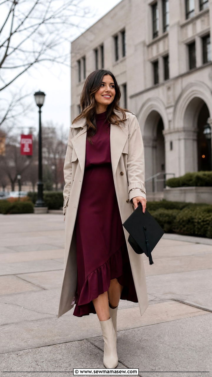 Ruffle hem dress with ankle boots - 35 graduation outfit ideas for women
