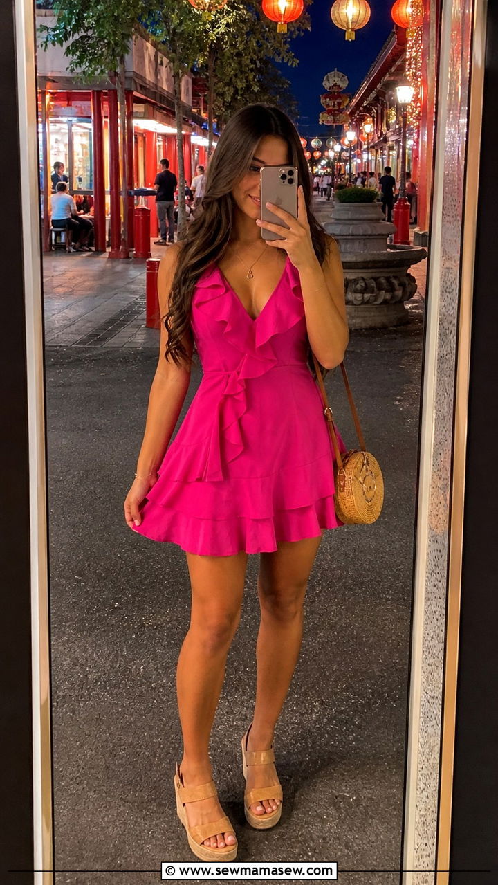 Ruffle mini dress with wedge sandals - 40 What to wear in Honolulu