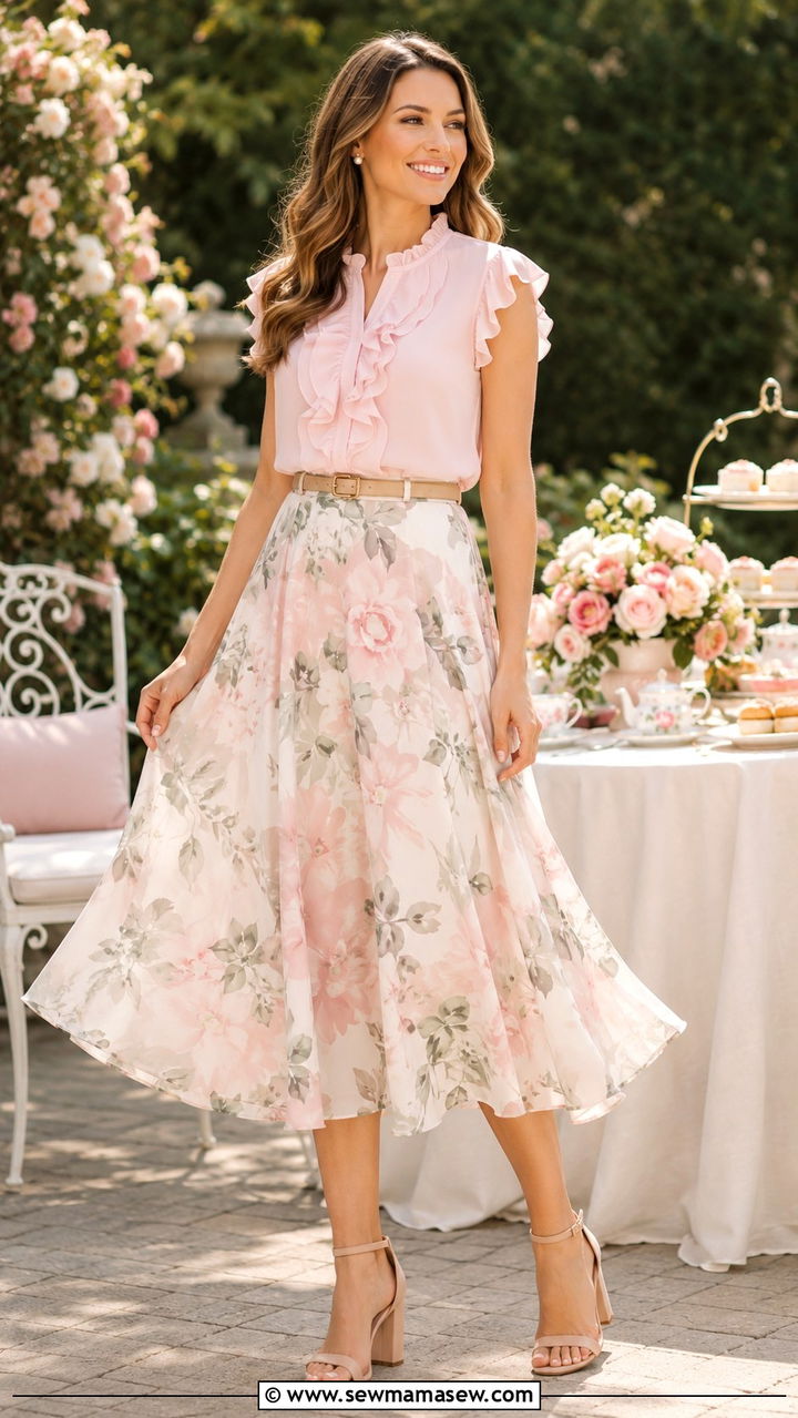 Ruffled Blouse And Midi Skirt - 30 May Mother's Day outfit ideas