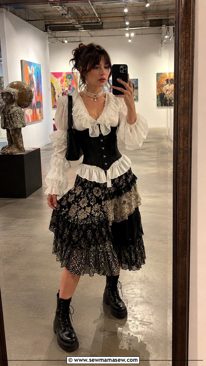 Ruffled Blouse Corset With Combat Boots - 25 maximalist outfits to copy
