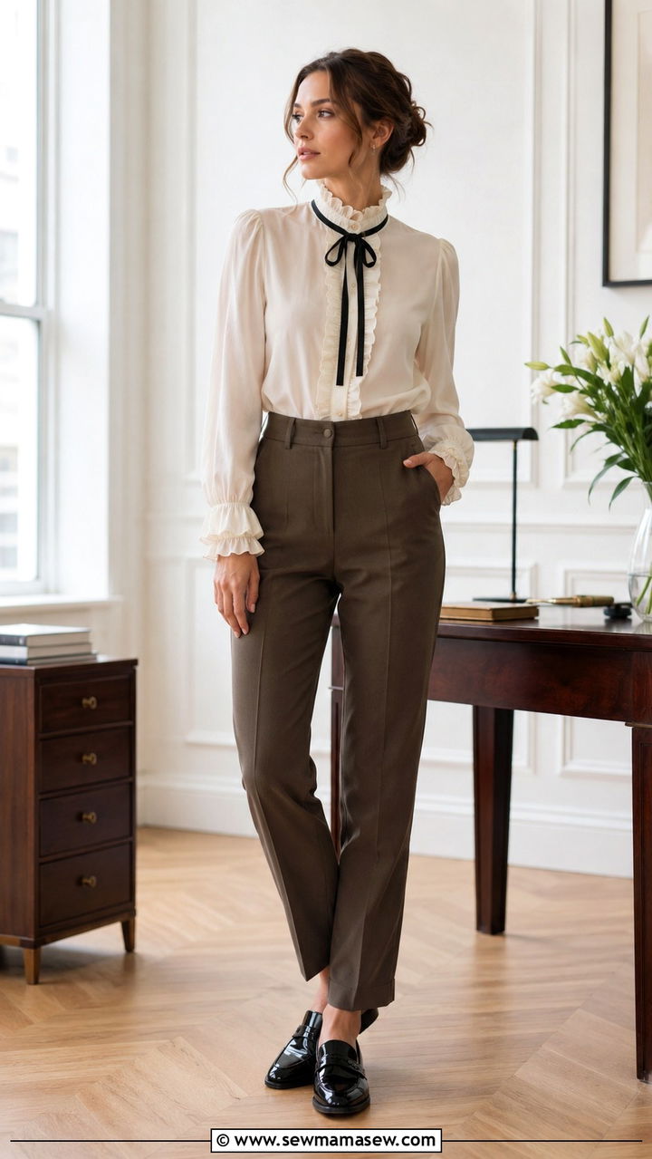 Ruffled Blouse Tailored Trousers And Loafers - 25 poetcore outfits