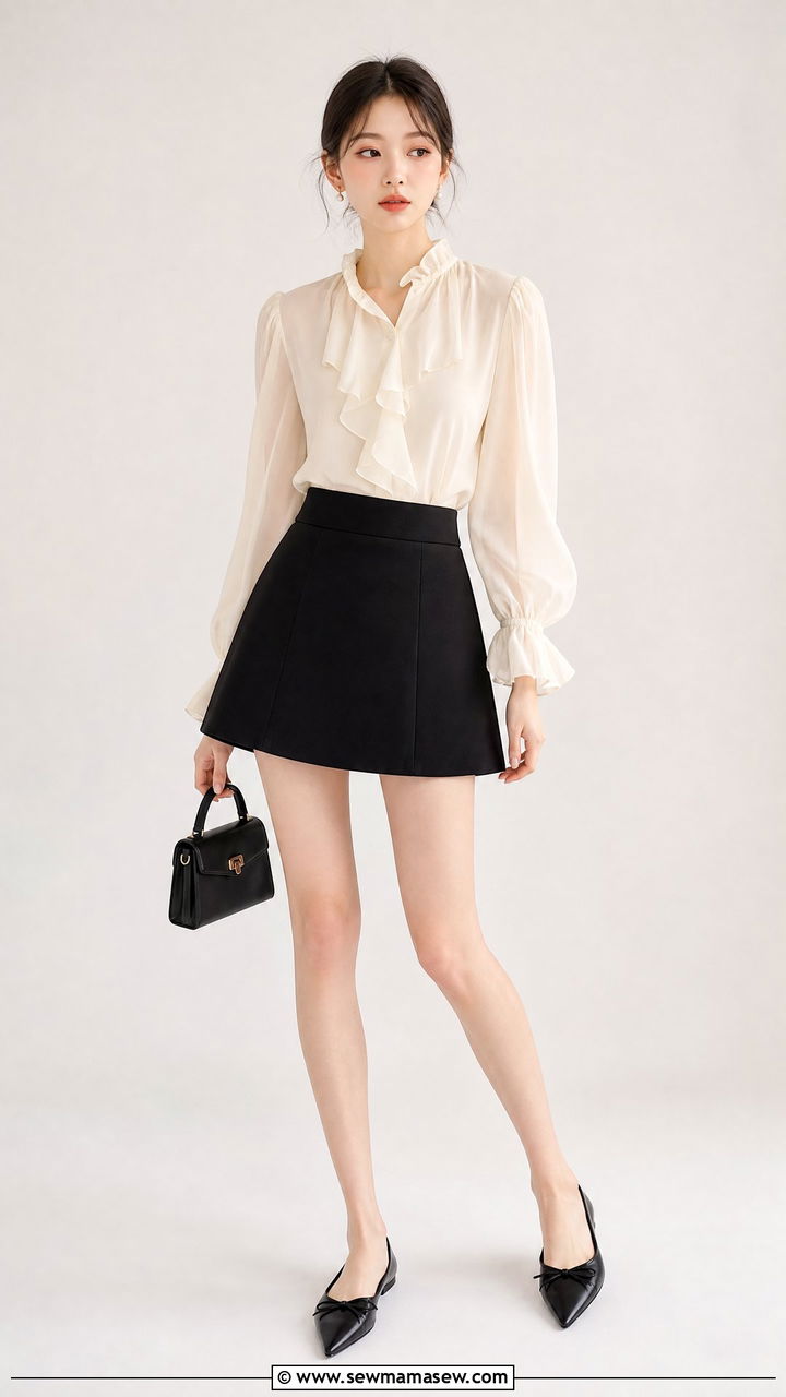Ruffled Blouse With An A Line Mini Skirt - 30 Outfit ideas for skinny women