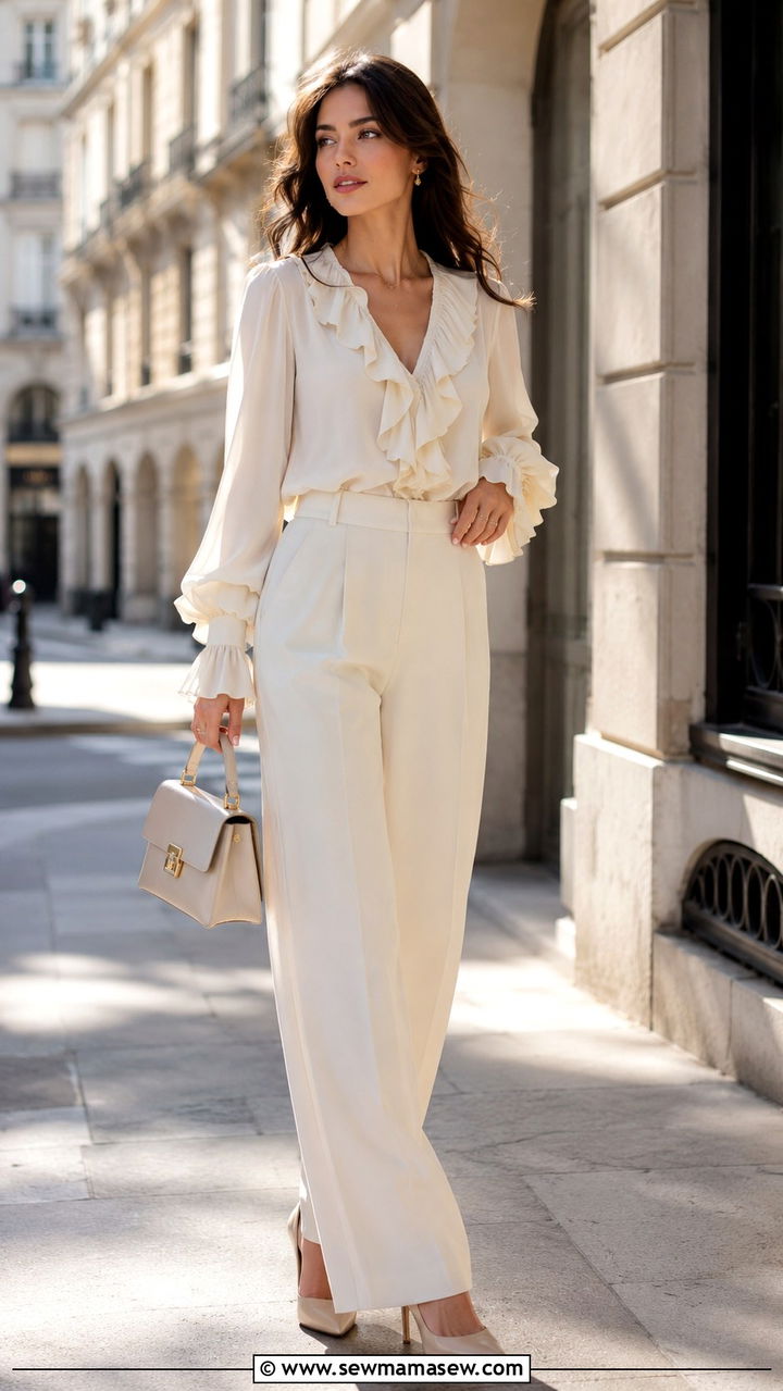 Ruffled Blouse With High Waist Trousers - 30 romantic outfits 2026