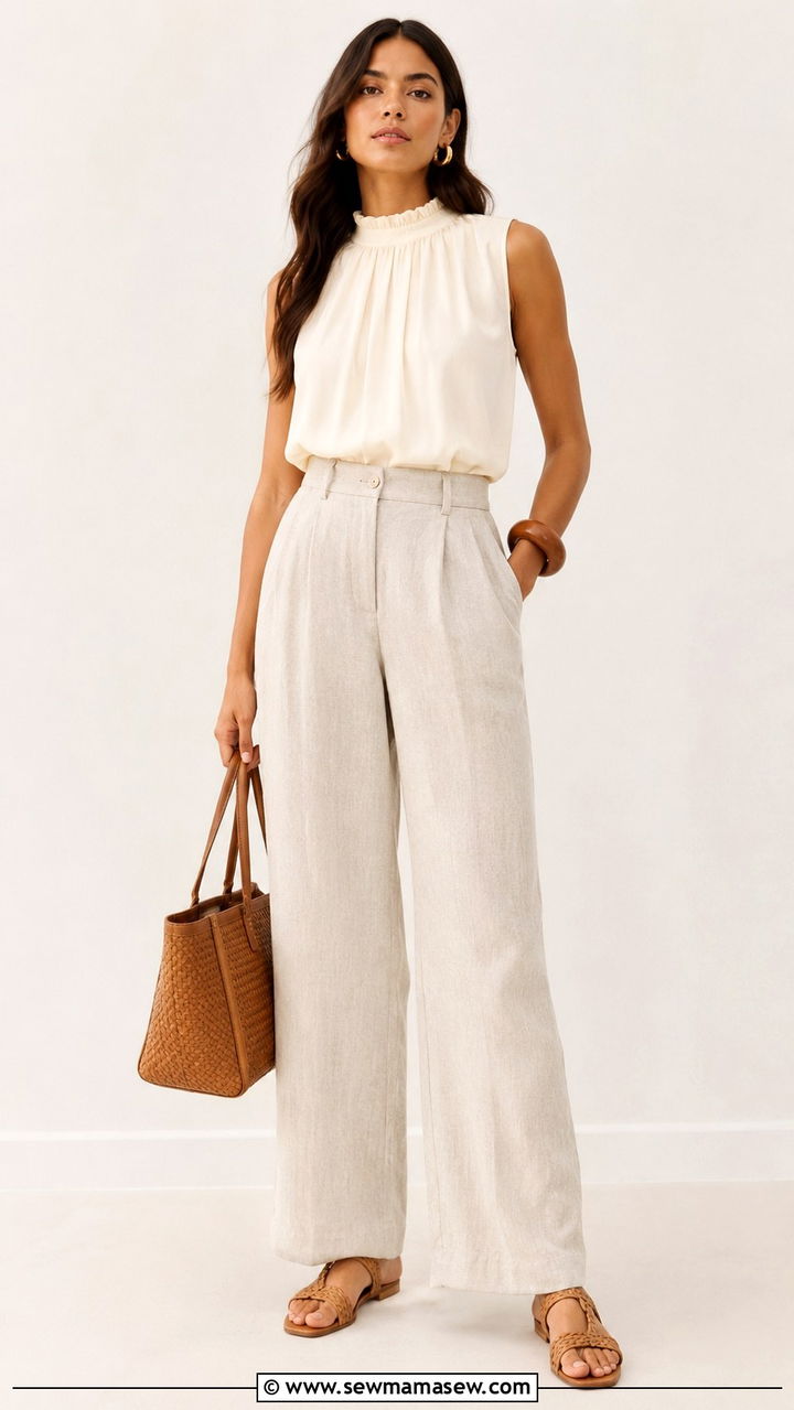 Ruffled Blouse With Linen Pants Boho - 20 Boho outfit ideas Reformation style