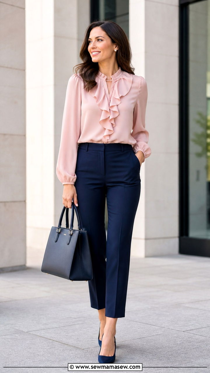 Ruffled Blouse With Tailored Ankle Trousers - 40 Cute spring outfits