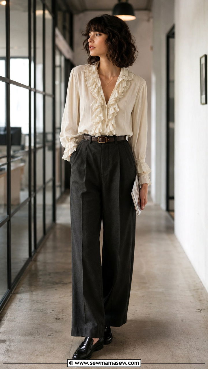 Ruffled Blouse With Wide Leg Trousers - 25 Poetcore outfit ideas