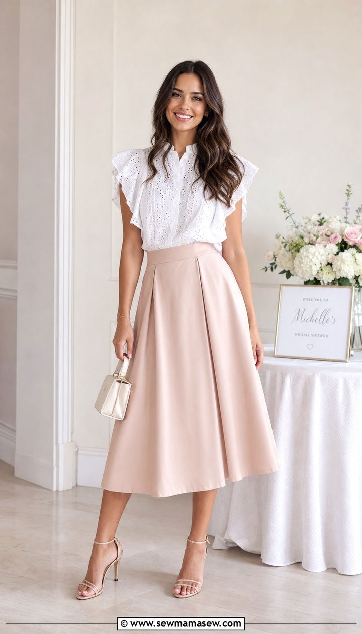 Ruffled Blouse with A Line Skirt - 25 Summer outfits for rectangle body