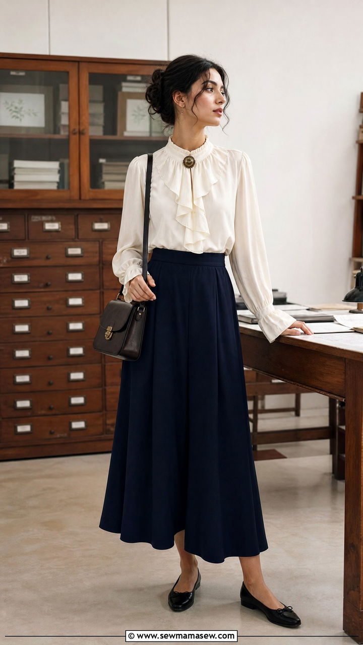 Ruffled Blouse with Breezy Culottes - 30 summer dark academia outfits