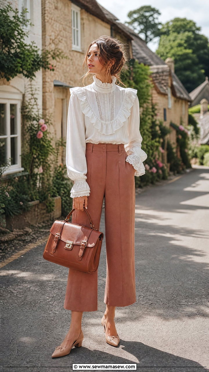 Ruffled Blouse with Wide Leg Cropped Trousers - 30 Summer cottage outfits