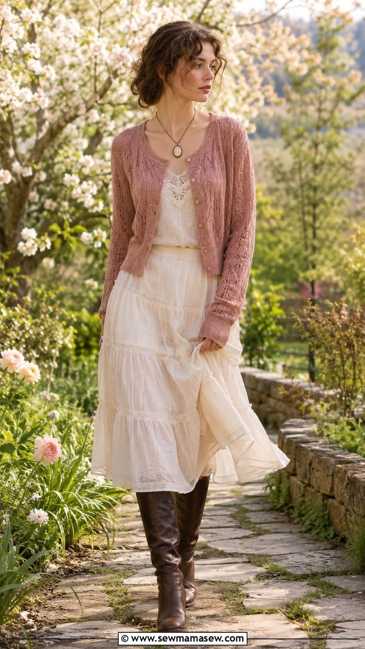 Ruffled Cardigan And Tiered Poet Skirt - 25 Poetcore outfit ideas