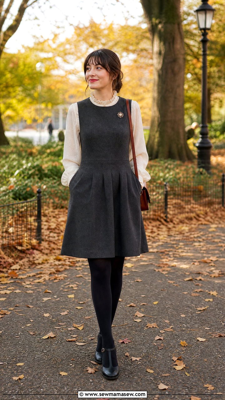Ruffled Collar Blouse With Jumper Dress And Mary Janes - 25 poetcore outfits inspo
