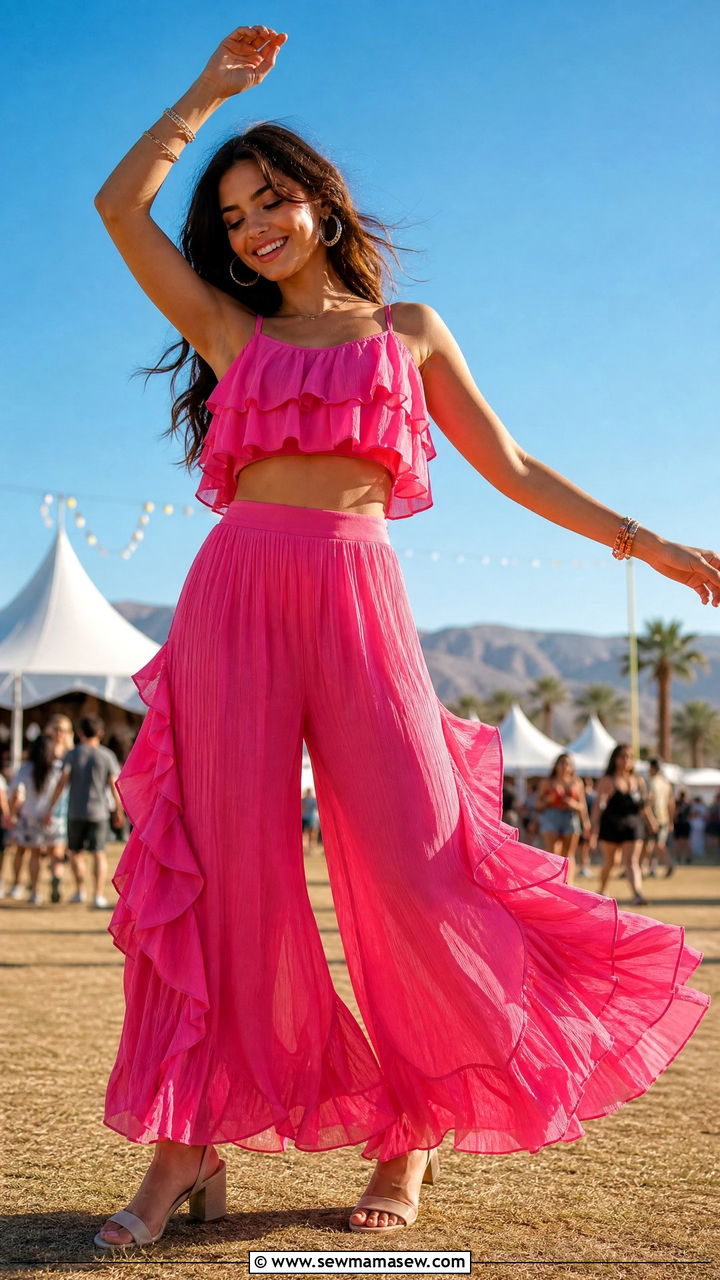 Ruffled Crop Top And Palazzo Pants Coord - 30 Coord set outfit ideas for festival