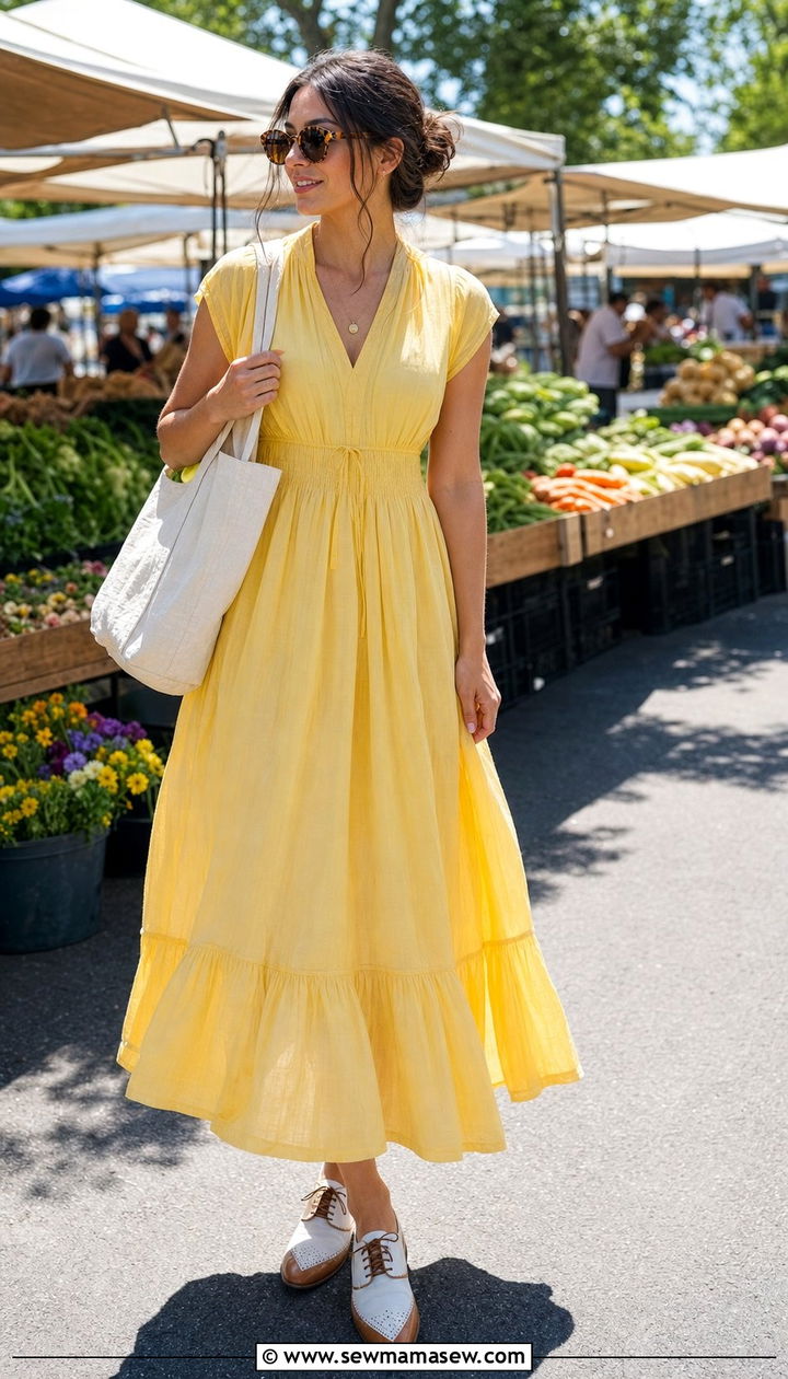 Ruffled Hem Dress With Two Tone Oxfords - 25 spring jazz age outfit ideas