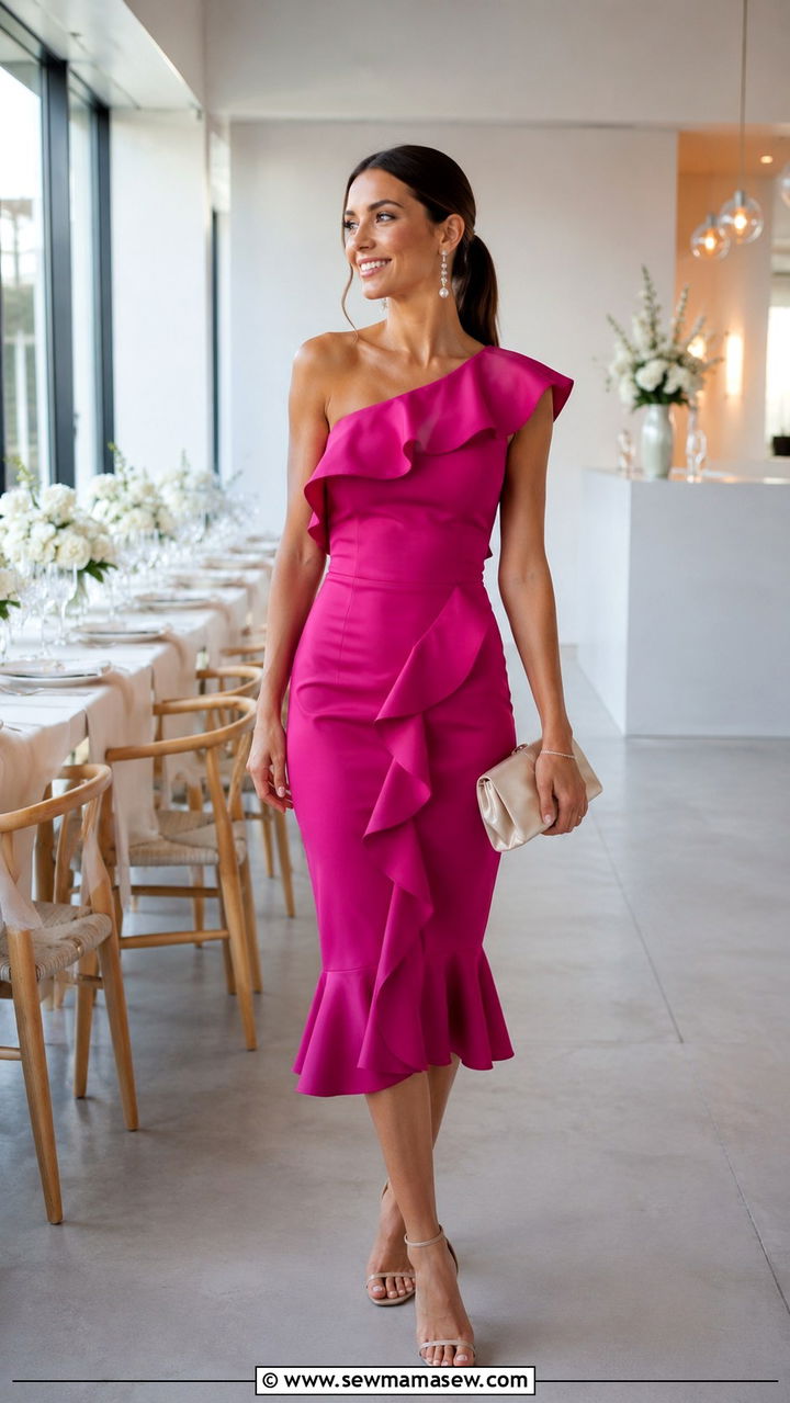 Ruffled Midi Dress For Cocktail Wedding - 30 Midi dress for wedding guest outfit ideas