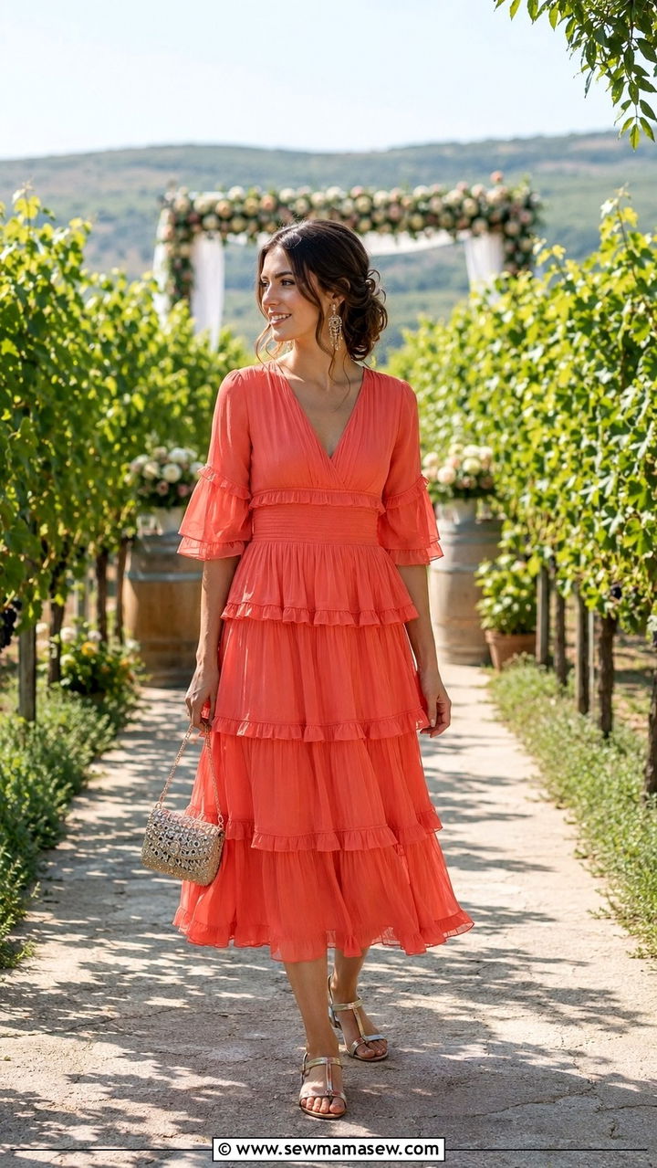 Ruffled Midi Dress for Outdoor Jewish Wedding - 20 Wedding guest outfit ideas Jewish wedding