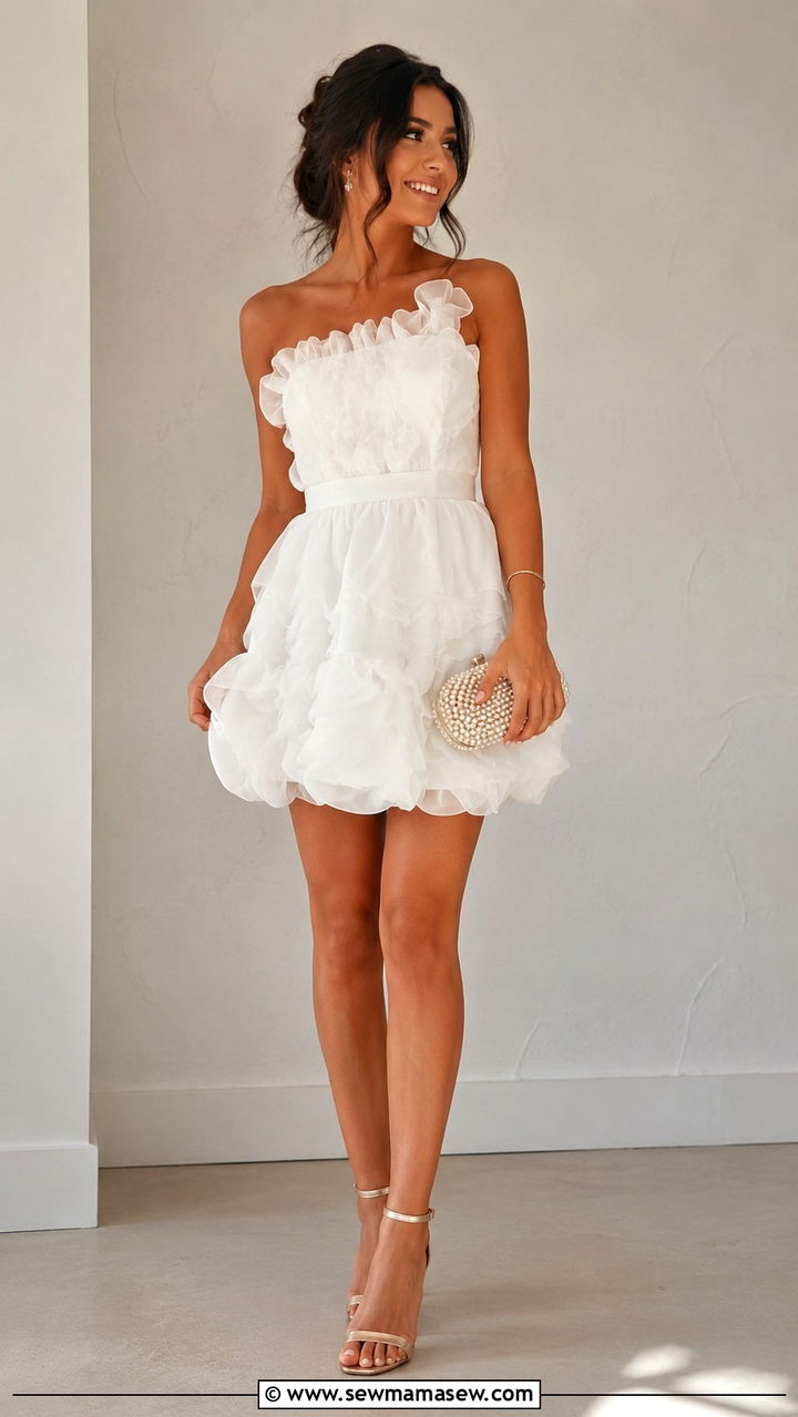 Ruffled Mini Dress Bridal Shower Bride Look - 30 classy bridal shower outfit ideas